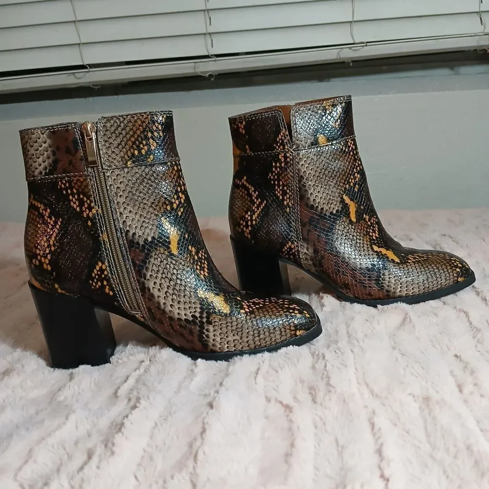 Franco Sarto Brown and Yellow Ankle Booties with Block Heel